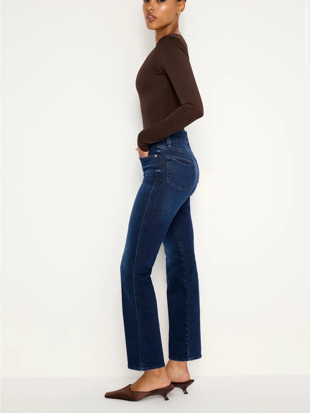 NWT Good American Good Curve Straight Jeans Indigo Wash Size 0